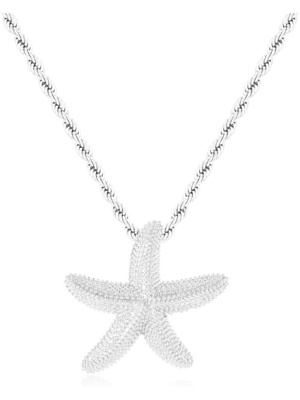 Women's Silver Tone Twisted Chain Beach Delicate Starfish Pendant Necklace